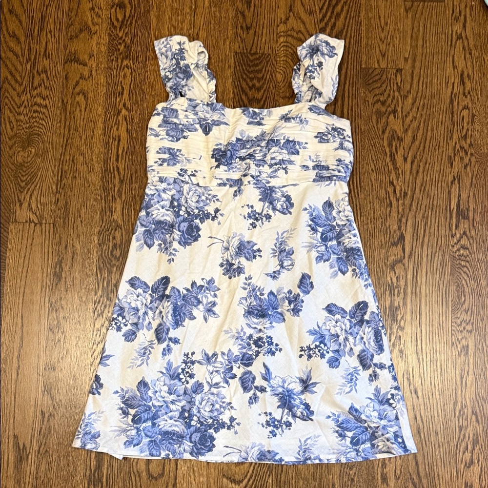 Abercrombie Floral Blue and White Linen Dress